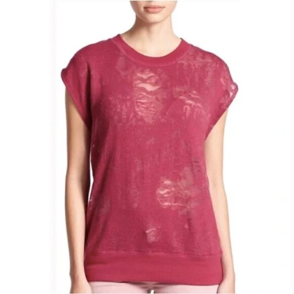 IRO Jeans Nuala Distressed Burnout Sleeveless Sweater Muscle Tee in Maroon sz XS - Picture 1 of 4